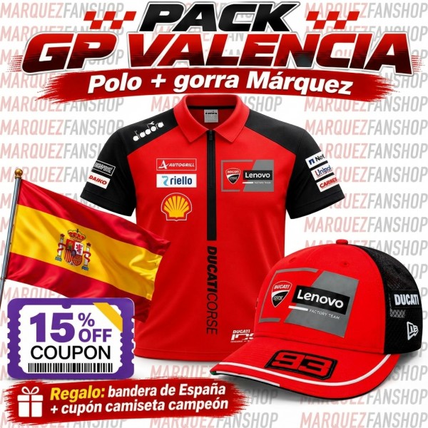 Pack GP Valencia: Gorra + Polo Oficial Ducati 2026.